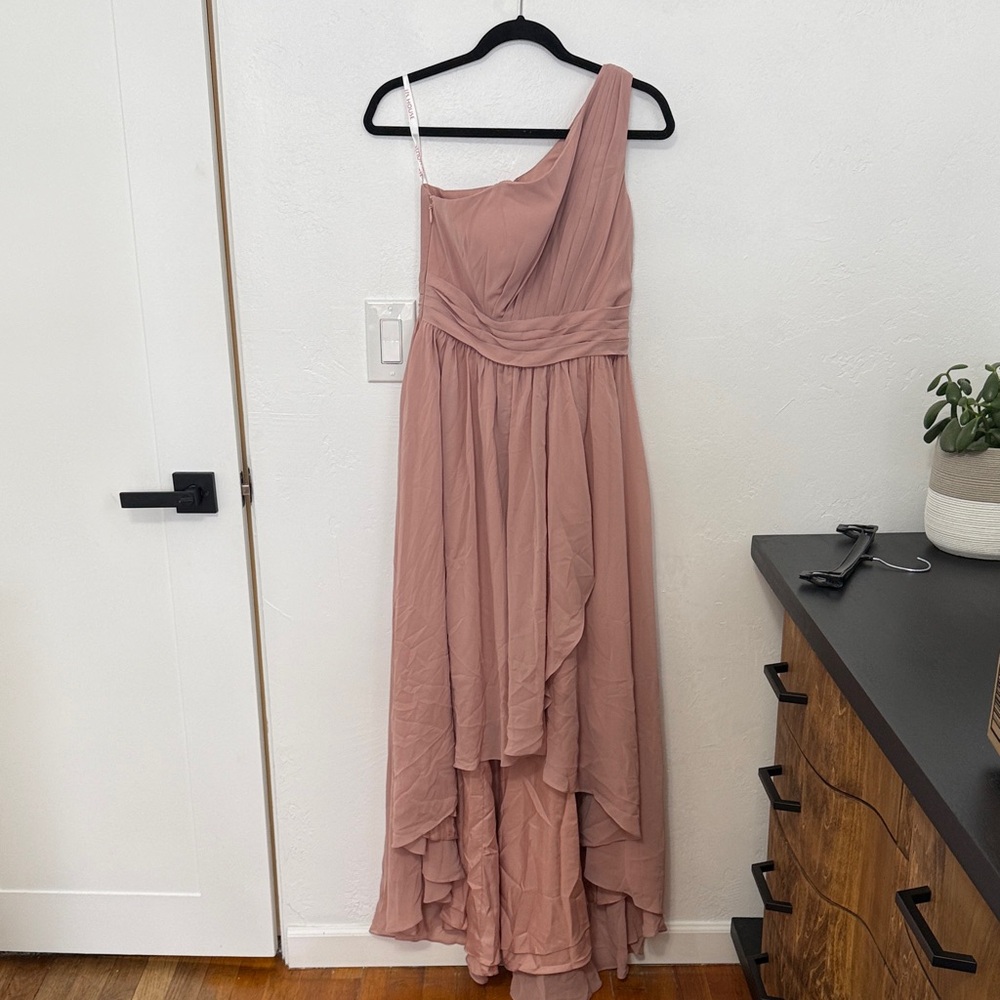 JJs House One-Shoulder Blush Pink Layered Gown